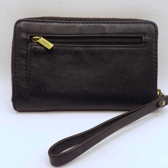 Excellent FOSSIL Black Leather Wallet/ Wristlet/ Zipper Closure/ - Picture 2 of 6
